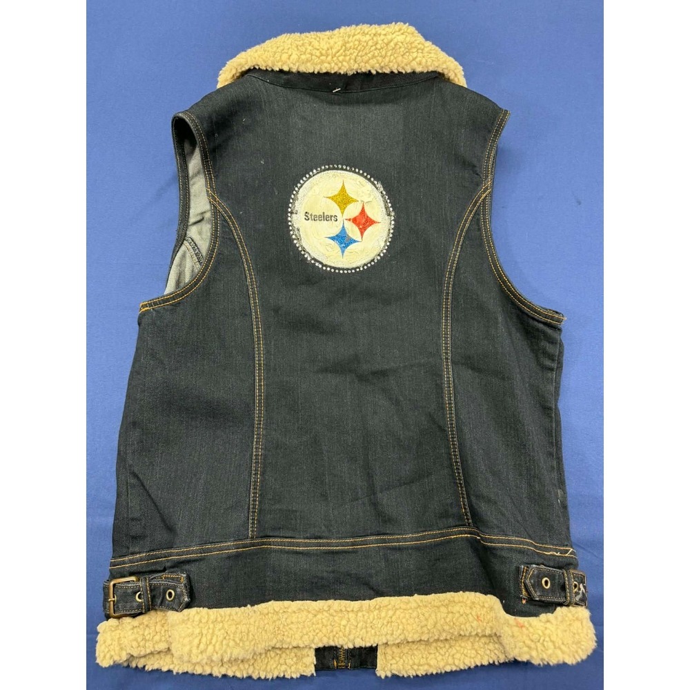 NFL Official Pittsburgh Steelers Women Jean Jacket Vest‎ Rayon Size XL